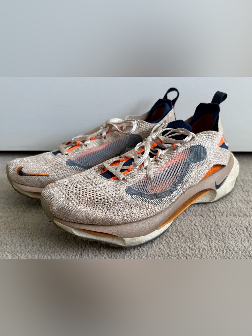 Nike Spark FlyKnit Running Sneakers with Total Orange & Navy Accents